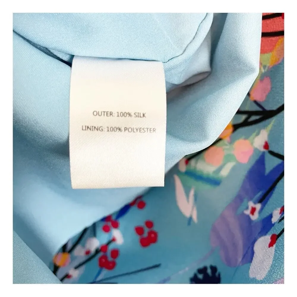 Saloni Grace Floral Blue Bell Off Shoulder Silk Dress Lined